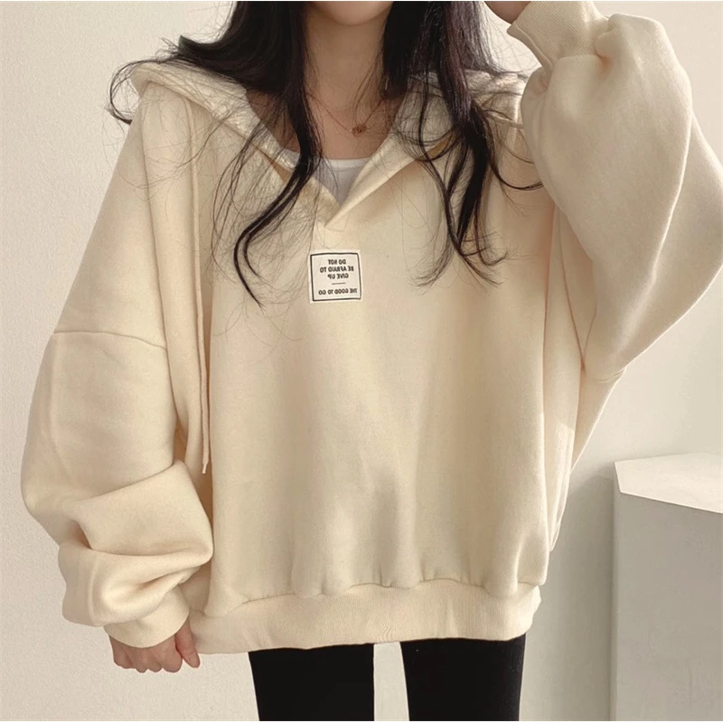 Loose Women's Hoodie V-Neck Sweatshirt Spring Autumn Thin Versatile Outerwear Y2K Cross-Border plus Size Fashionable Commute ...