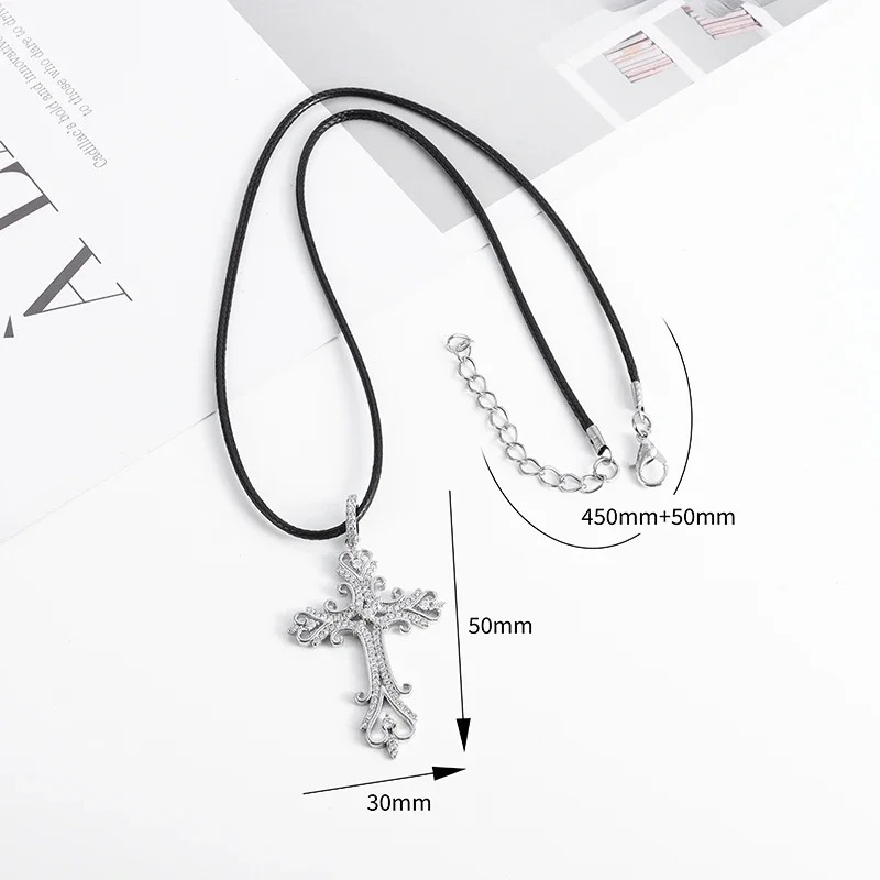 Exquisite Cross Studded Zircon Pendant Necklace for Women Fashion Glamor Wedding Jewelry