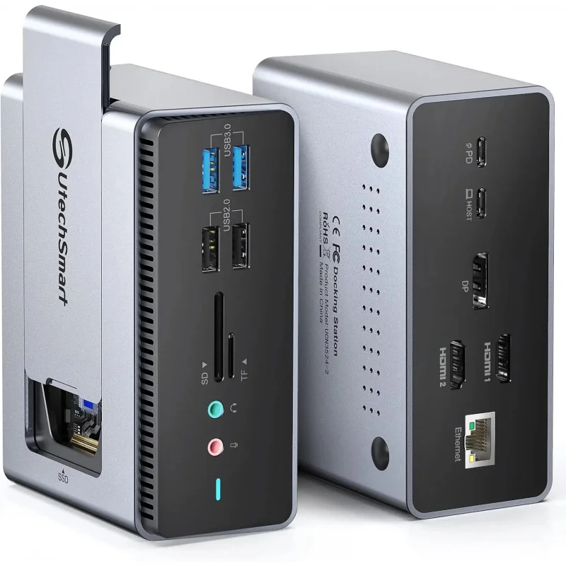 USB C Docking Station Triple Monitor MST, 100W PD USB Hub 3 Monitors Adapter for Laptop, Type C Multiport Aluminum Shell