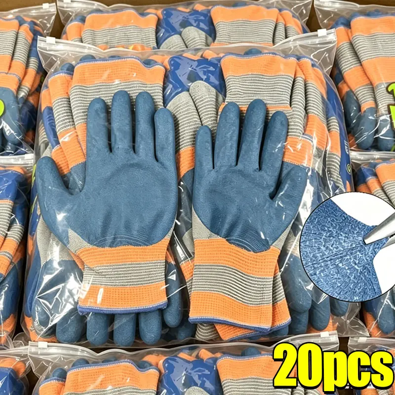 Garden Gloves Anti-Slip Wear-resistant Latex Labor Safety Protection Glove Construction Site Heavy Duty Rubber Coated Work Glove