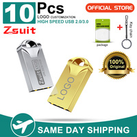 Zsuit 10pcs Waterproof Metal USB Flash Drive 64GB Pendrive Flash Disk 128G Usb 3.0 Memory Stick USB 2.0 Free Logo Mini U Disk