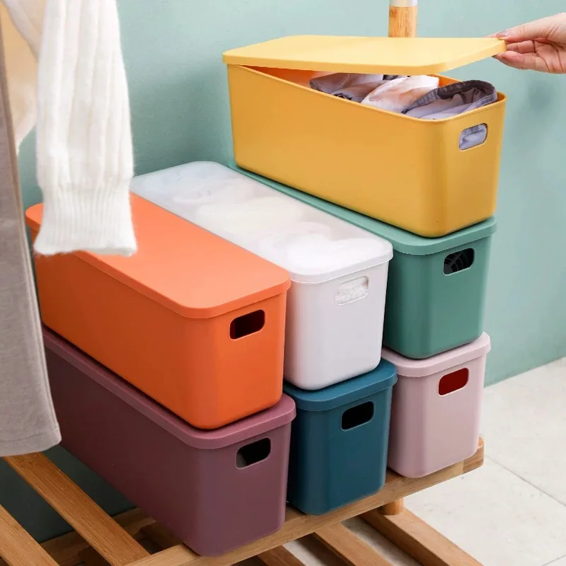 

Slim Vertical Storage Box with Lid, Space-Saving Household Organizing Bin for Cosmetic Items in Living Room