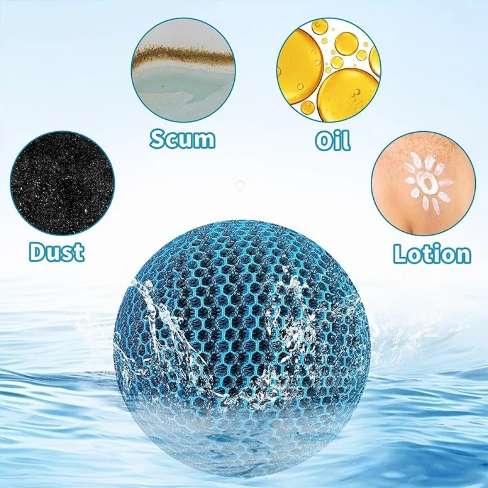 2pcs Stain Skimmer Tool Reusable Scum Absorber Filter Floating Pool Cleaner Round Mesh Oil Absorbing Sponge Ball Pool