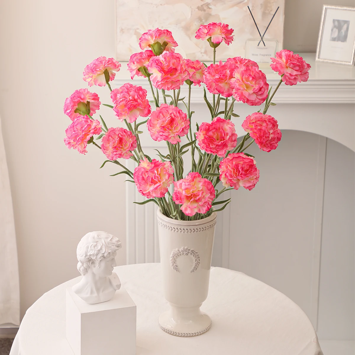 XIYA ดอกไม้ประดิษฐ์ดอกคาร์เนชั่น Bunch ดอกไม้คาร์เนชั่นช่อดอกไม้สีเหลืองสีส้มสีชมพูพืชประดิษฐ์วัสดุ PE Home Decor