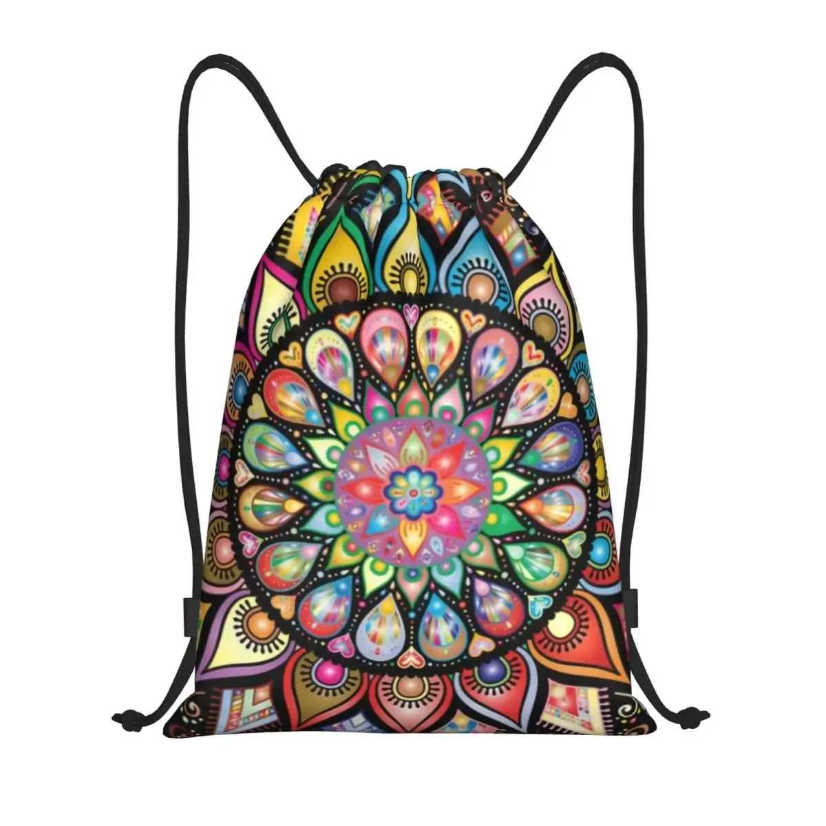 Custom Colorful Lotus Mandala Drawstring Bags Men Women Lightweight Buddhism Flower Sports Gym Storage Backpack