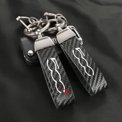 Car Carbon Fiber Pattern PU Leather Key Chain For Fiat 500 500C 2012 500X 500L Abarth 695  Key Ring Interior Accessories Tools