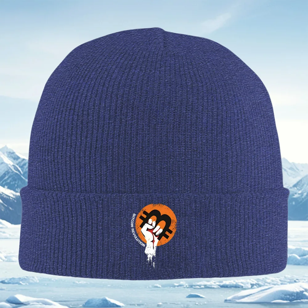 بيتكوين شعار ثورة اليد تصميم قوي الرجال النساء للجنسين محبوك قبعة قبعة صوفية قبعة الشتاء الحرارية الدافئة عيد الميلاد Outdoo #4
