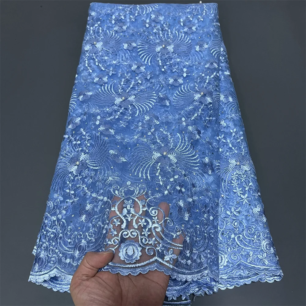 

Новинка 2025 года, африканский нигерийский гипюр, вышивка, тюль, кружевная ткань с блестками, высокое качество для шитья платьев, 5 ярдов ZJ049-1