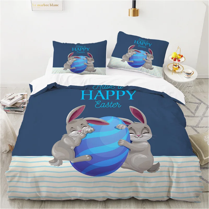 Easter Eggs Bedding Set King Queen Size Cartoon Rabbit Duvet Cover With Pillowcase For Kids Adults As Greetings And Presents