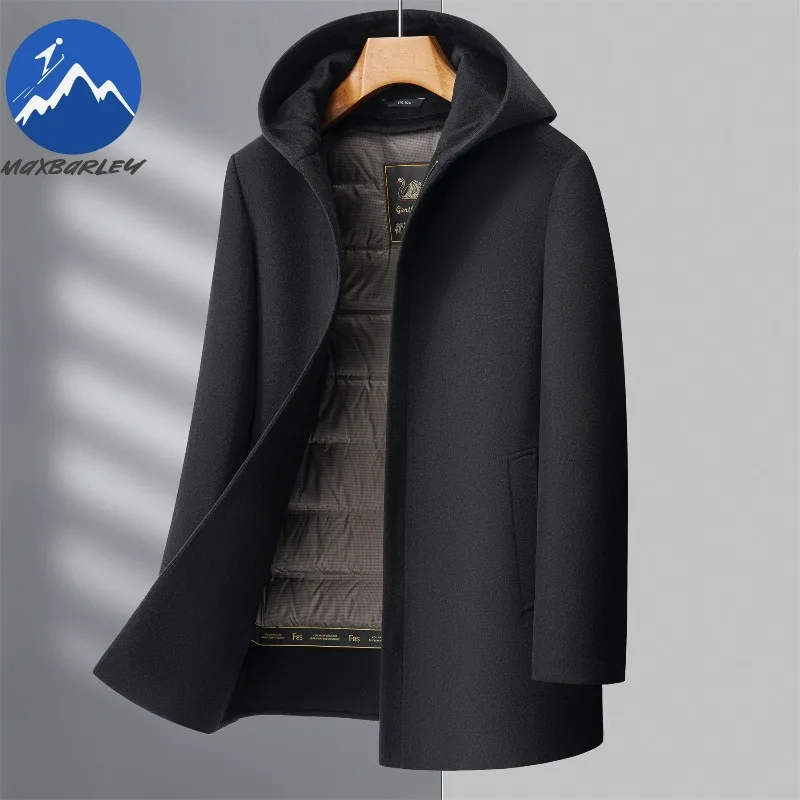 Maxbarley الفاخرة الرجال أسفل سترة رشاقته 90% الأبيض بطة أسفل مكتب المعاطف الدافئة الأعمال عادية مقاومة البرد الشتاء معطف الصوف