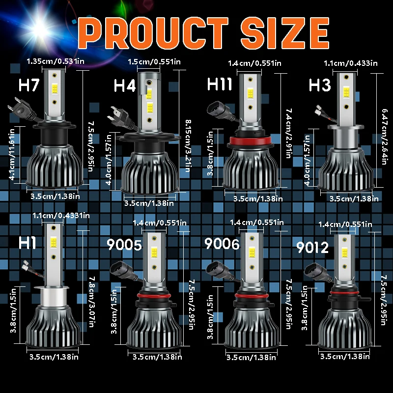 Heyword  LED Car Headlight Bulbs  H4 H7 H11 9005 9006 Compatible 2000000LM Brightness 6000K White Light 12V