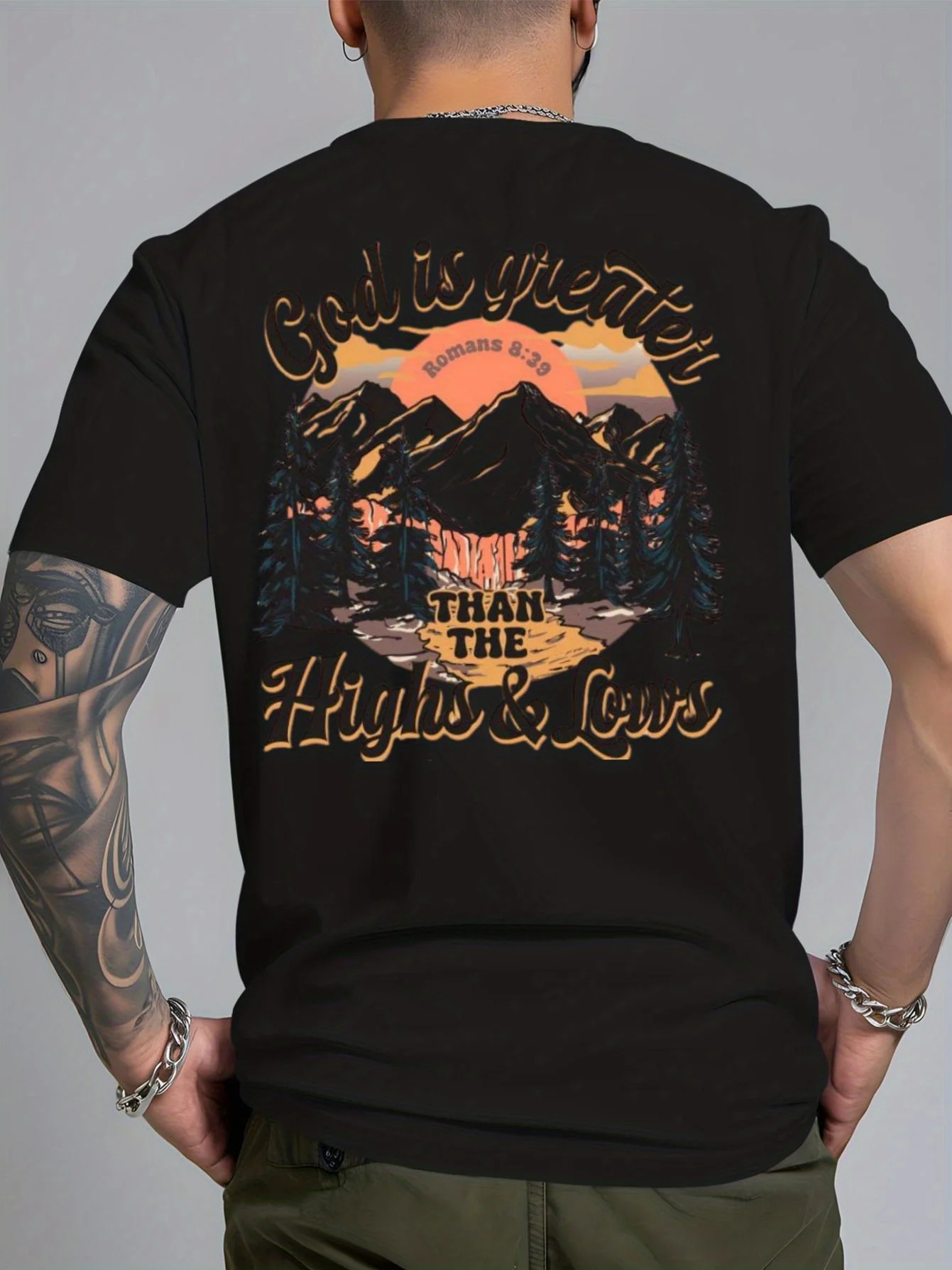 Men's Religious Theme Cotton T-shirt - God Is Greater - Soft 100% Cotton