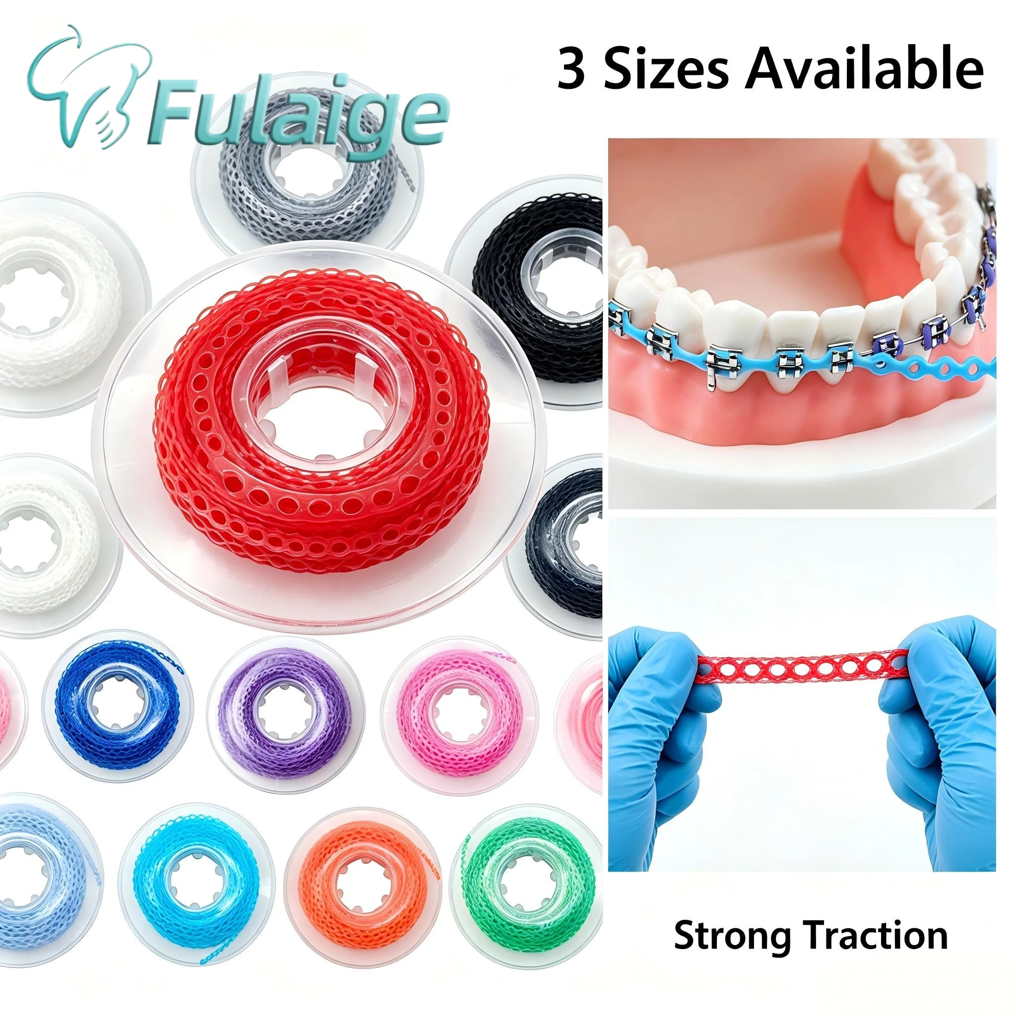 15ft Roll Orthodontic Elastic Power Chain Colored E-Chain for Braces Continuous Short Long Link Spacing Ultra Force