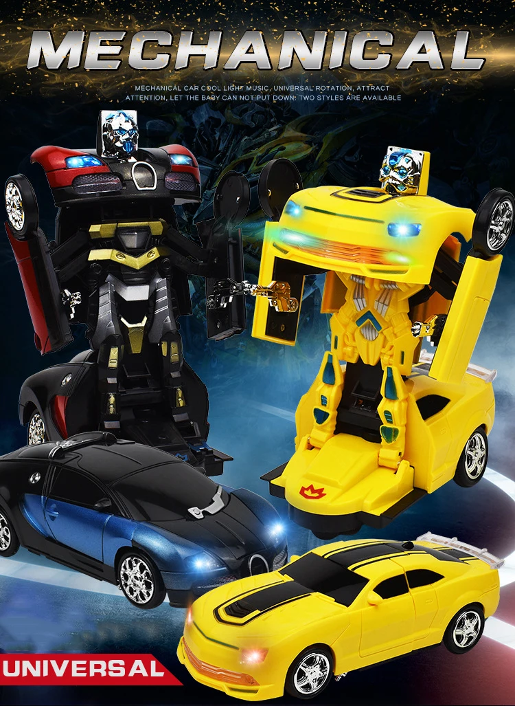 

Children Electric Gimbal Transforming Car Robot Toy Light-emitting With Music Multifunction Automatic Transforming Children Toys