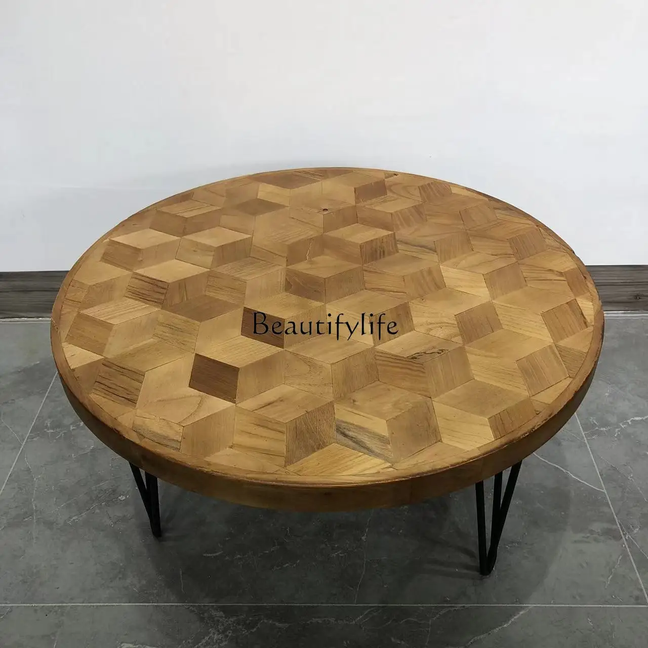 

Foldable solid wood round table coffee table small apartment bay window balcony table