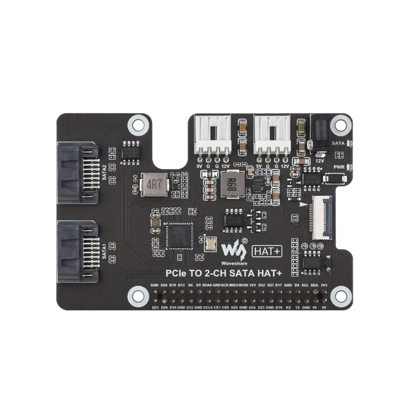Waveshare PCIe TO 2-CH SATA HAT+ Raspberry Pi 5 PCIe to SATA Expansion Board with EEPROM HAT+