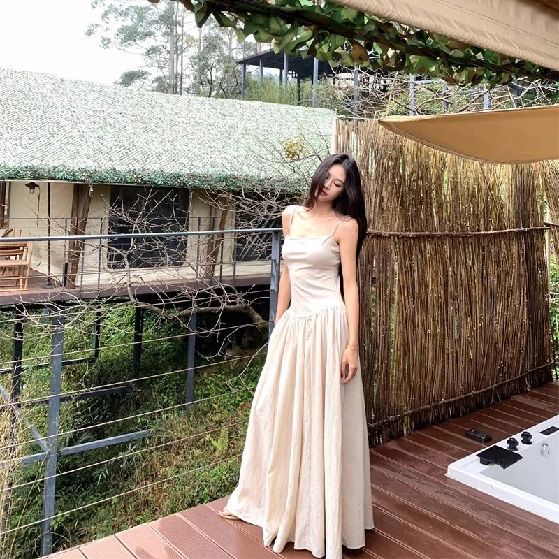 Elegant Hepburn Camis Dress for Women Summer Fashion Spaghetti Straps Midi Dress Y2K Aesthetic Holiday Black Vestidos Mujer