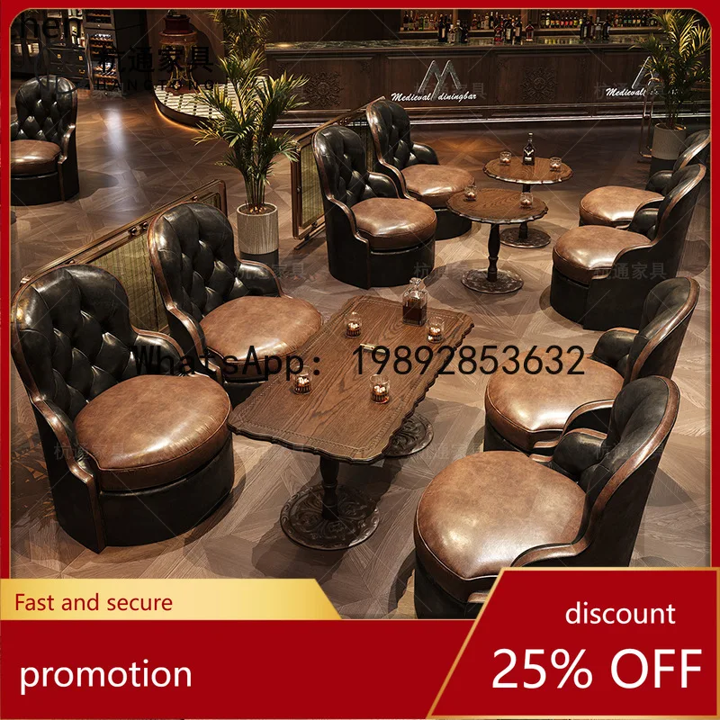 

YFY American Retro Bar Table and Chairs, Pub Whiskey Bar Dining Table, Music Dining Bar, Café Table and Chairs