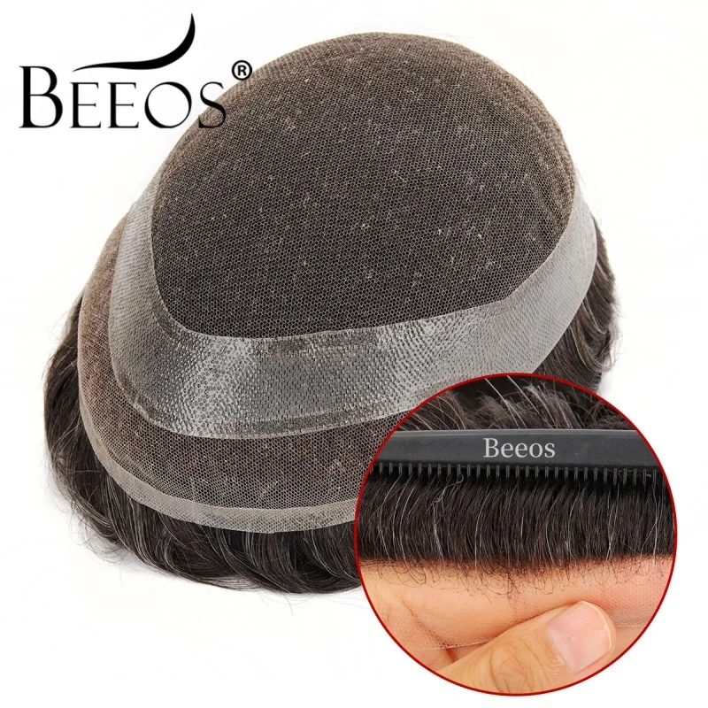 

Beeos Holly Woode Toupee Men's Human Hair System Remy Hair Pieces Natural Hairline Men'S Prosthesis Male Wig