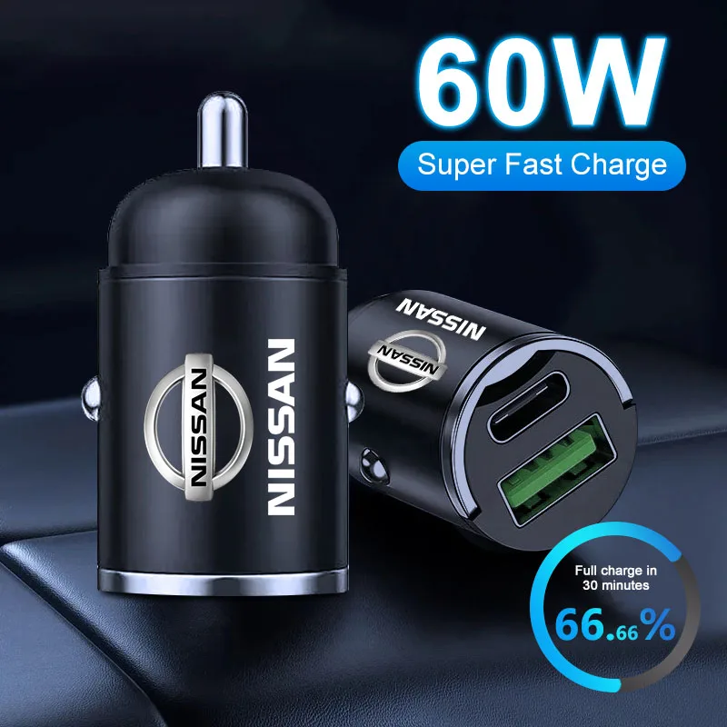 Car Charger USB Type-C Fast Charging Power Adapter For Nissan Nismo Tiida Sylphy Teana X Trail T30 T32 Almera Qashqai J10 J11