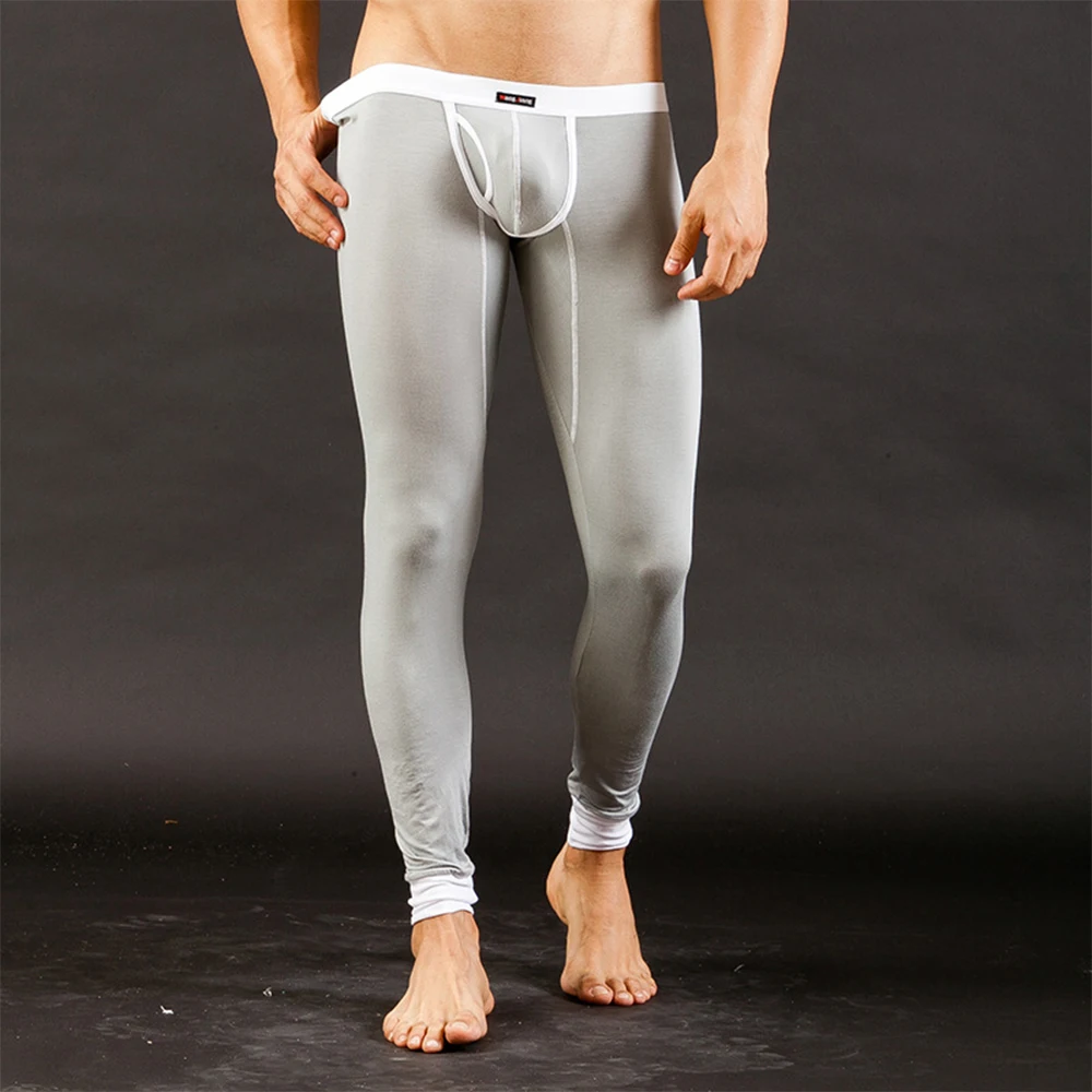 Men Winter Thermal Pants Sexy Cotton Long Johns Elastic Soft Underwear Tight Autumn Bottom Underpants Solid Casual Nightwear