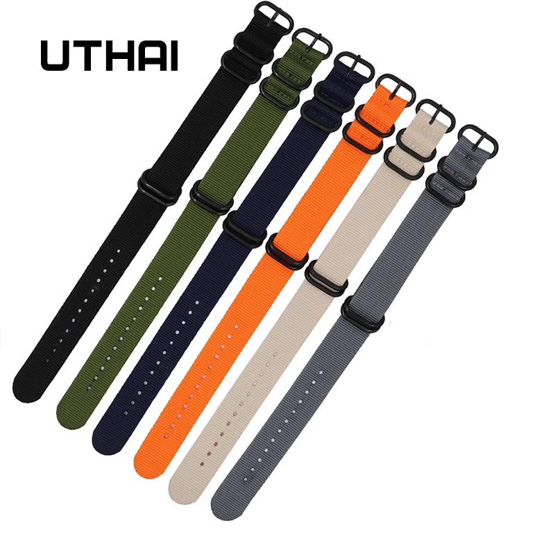 Correa de nailon de 18mm, 20mm, 22m y 24mm, correa de lona de una pieza, correa larga, hebilla de anillo negra, accesorios universales para correa de reloj inteligente