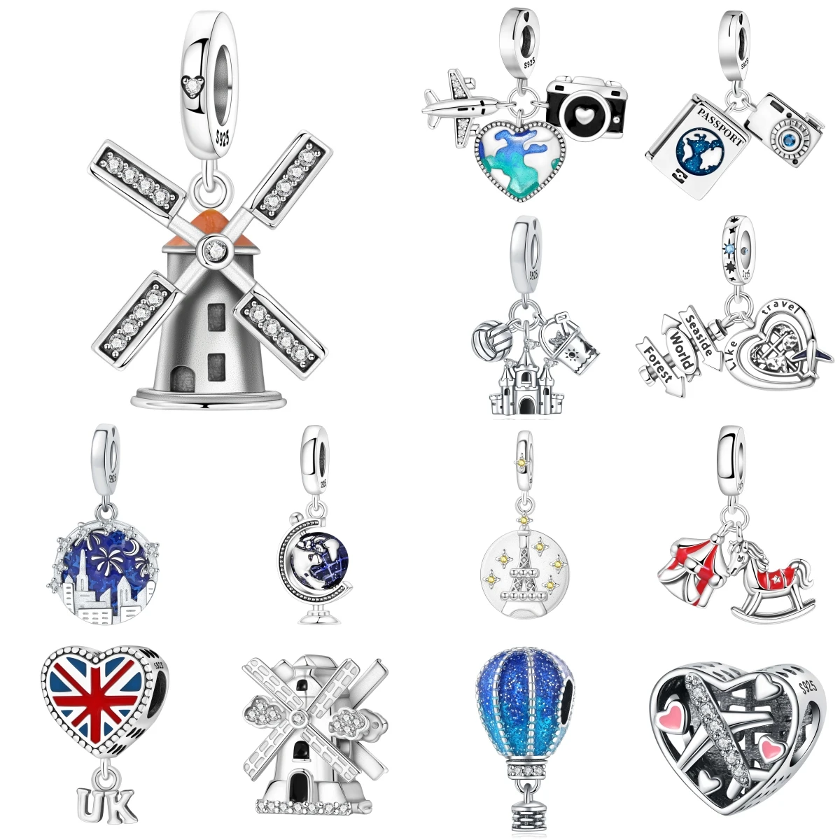 

PANPOKI 925 Sterling Silver Dutch Windmill Travel Original Pendants Bracelet Charms Jewelry Party Beads DIY Trendy Gifts