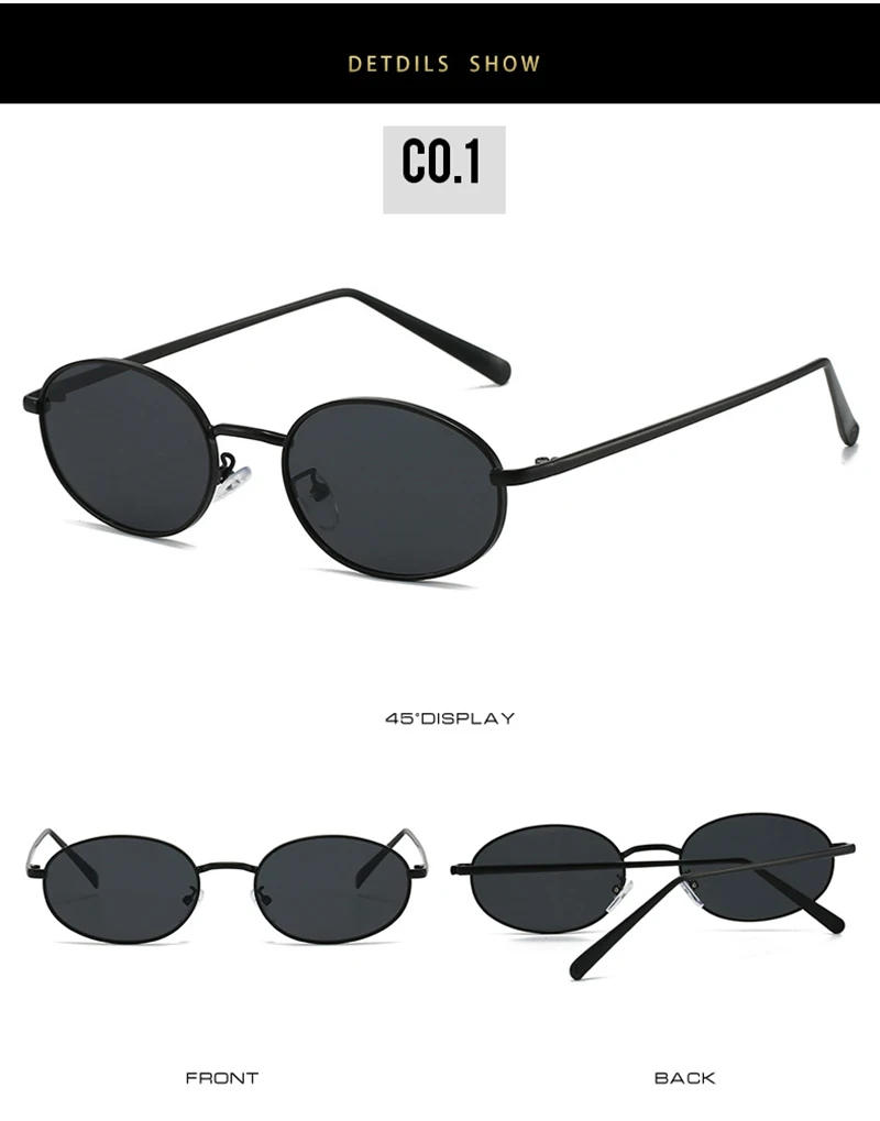 SHAUNA Retro Kleine Ovale Metallrahmen Frauen Sonnenbrille UV400 Männer Punk Sonnenbrille – Detail 7