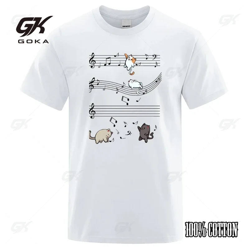 

Music Cat Music Note Print Crew Neck T-Shirt Men's Hip Hop Oversized Summer Casual Men's 100 & Cotton Loose Street