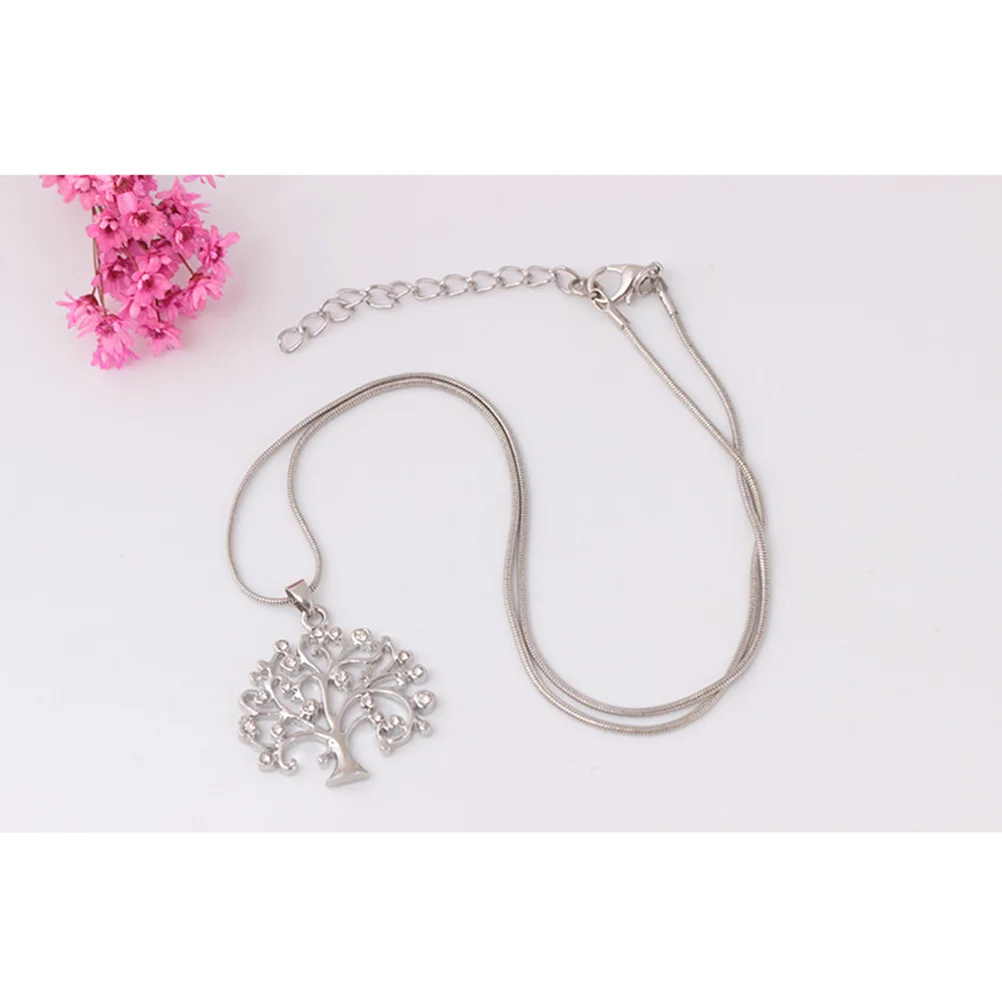  Rhinestone Choker Necklace Life Tree Pendant Branch for Women Silver Miss Necklaces