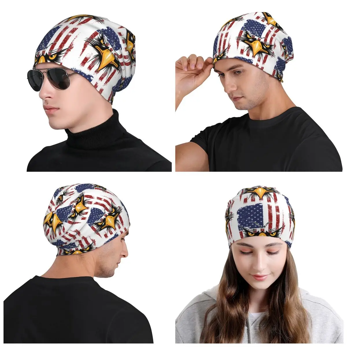 American Eagle Flag Bonnet Hat Knitting Hats Men Women Hip Hop Unisex Adult USA Patriotic Winter Warm Beanies Cap