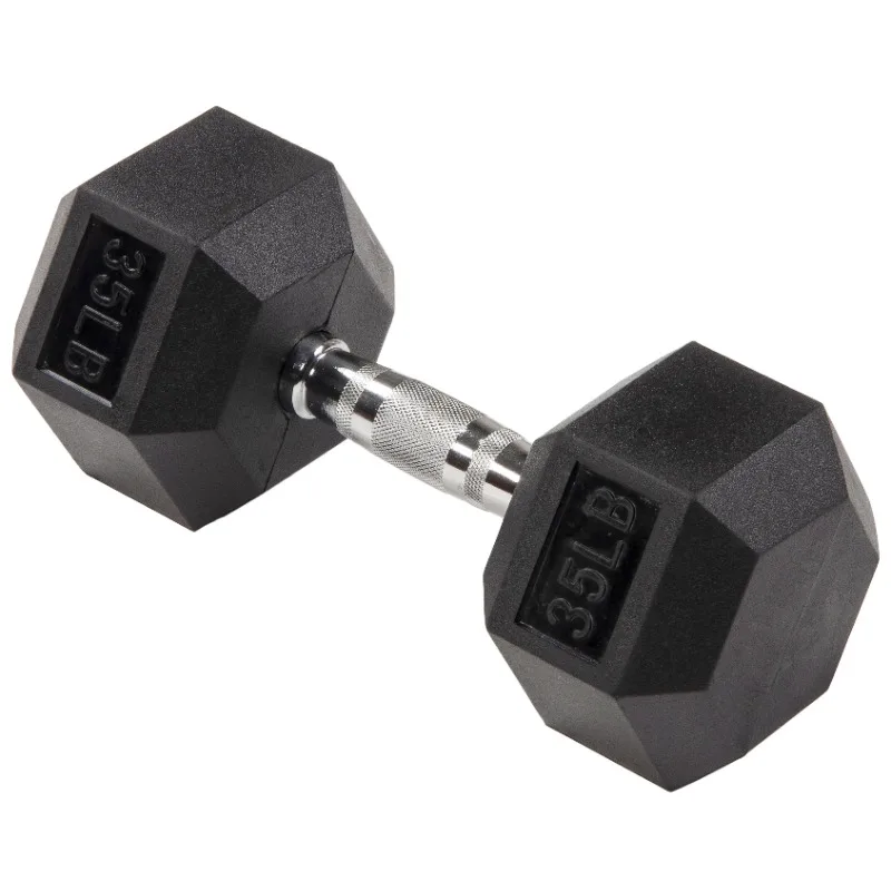 

BalanceFrom Rubber Encased Hex Dumbbell, Anti-Roll, Black, 35 lb, Assembled Product Weight, Single