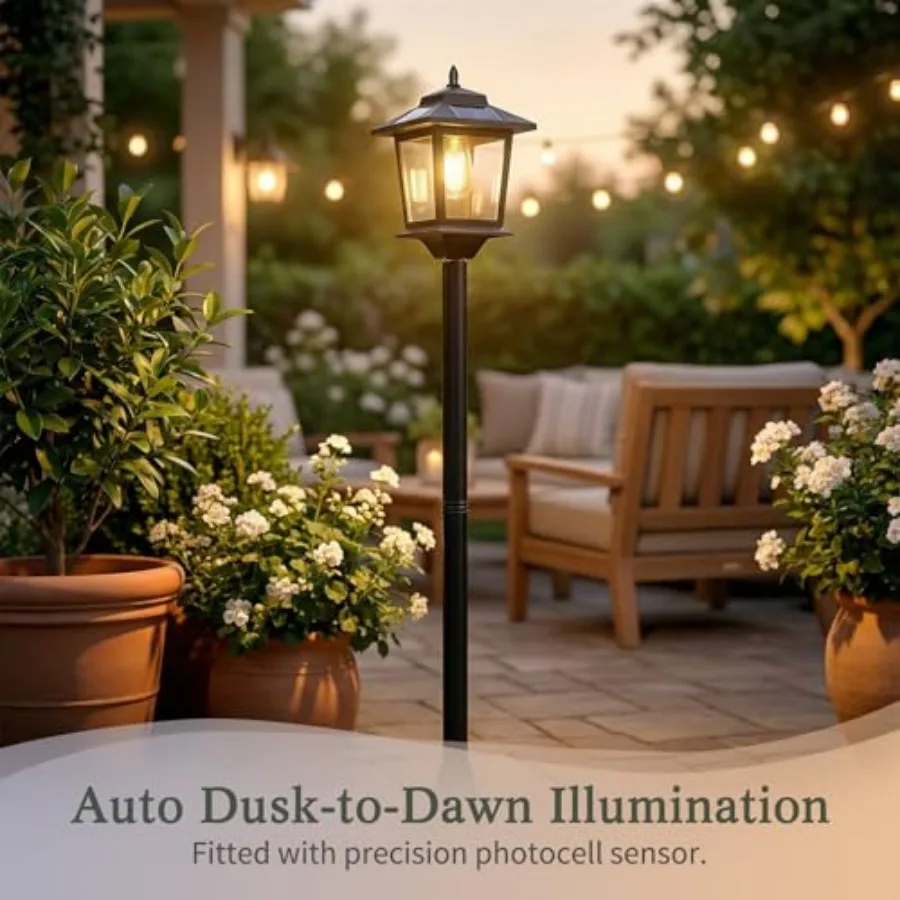Outdoor Solar Post Lights, 2-Pack 63" Dusk to Dawn Solar Lamp Posts, Waterproof Floor Lamps, Warm White Pole Lights for Patio w view 3