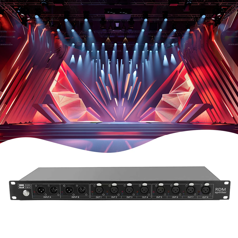 DMX/RDM Splitter Signal Amplifier 8Way Stage Lighting Signal Distributor For DJ Disco KTV Concert