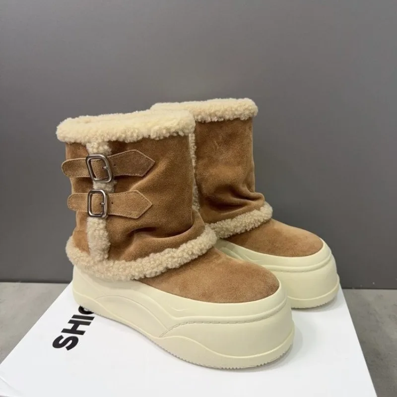 

Зимние сапоги на платформе, повышенные противоскользящие ботинки, женская зимняя новая теплая хлопковая обувь, бархатные ботинки средней длины