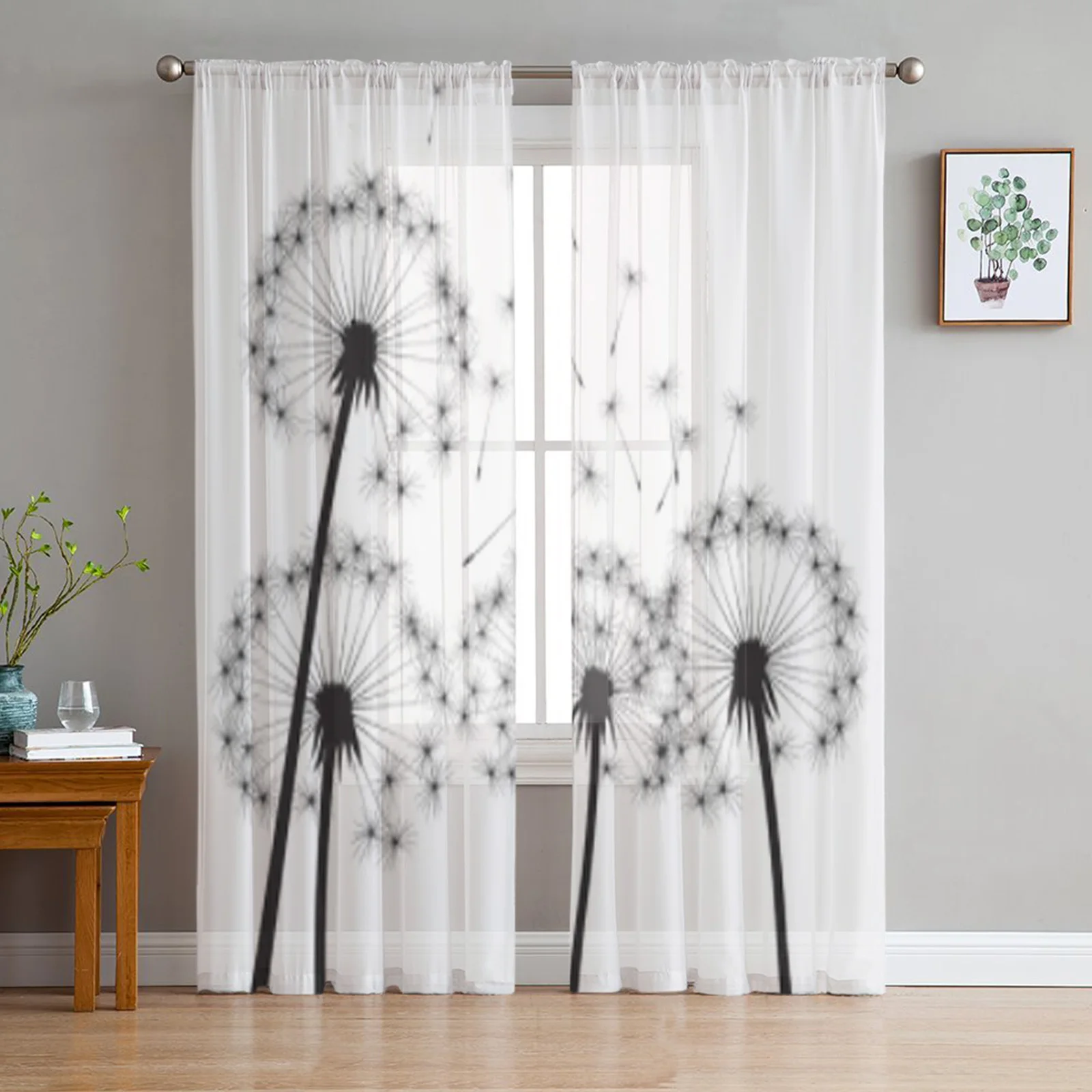 

Black Dandelions Sheer Window Curtains for Living Room Girl Bedroom Tulle Curtains Kitchen Veil Chiffon Drapes