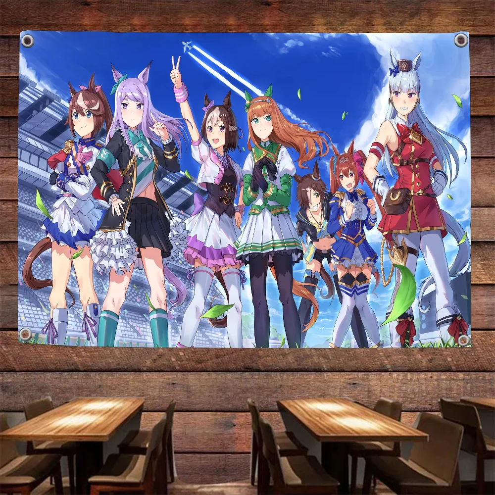 1pc Uma Musume Pretty Derby Flag Flags And Banners Four Hole Flag Polyester Outdoor Decor Room Aesthetic