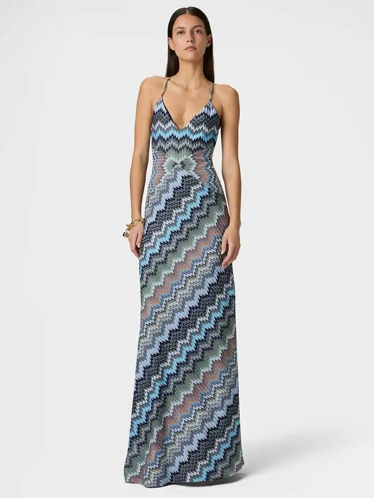 GACVGA Ripples Print Rückenfreies, sexy Maxikleid, elegantes Damen-Streetwear-Mode-Sommerkleid, ärmelloses Party-Langkleid
