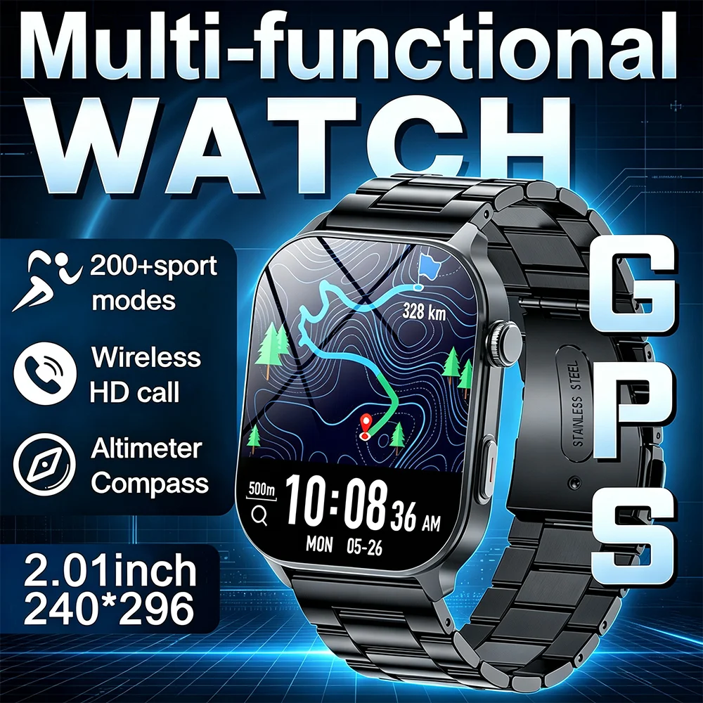 GPS Compass Outdoor Sports Smartwatch Bluetooth Call 1ATM Waterproof Heart Rate Health Weather SmartWatch Information Reminder