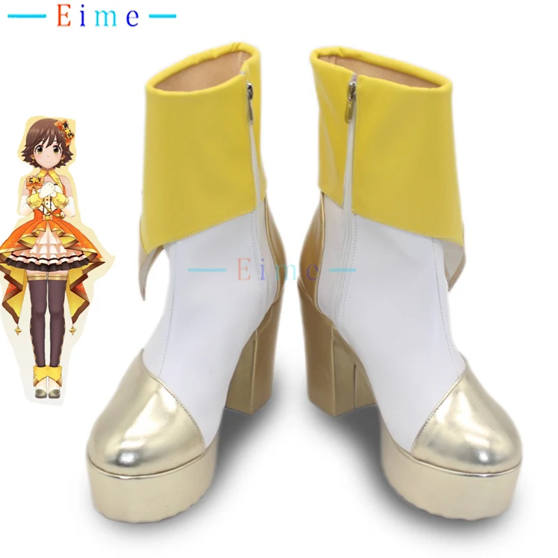 

The Idol Mio Honda Cosplay Shoes Adult Yellow Boots Game Cinderella Girls Cosplay Prop Halloween Party Boots Custom Made
