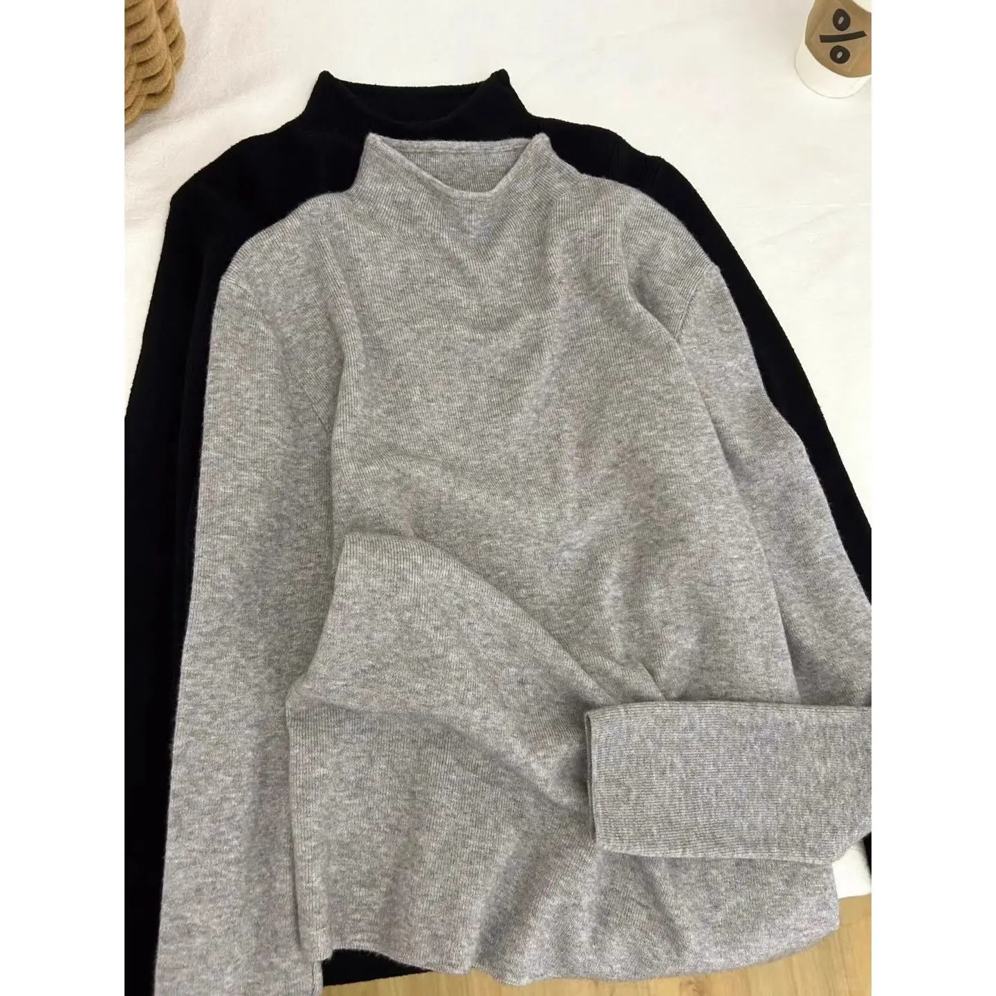 Korean Sle Women's Soft Cozy f High Ne Knitwear Slim Fit Autumn Winter Inner Wear Base irt Top Long Sve Pure Color