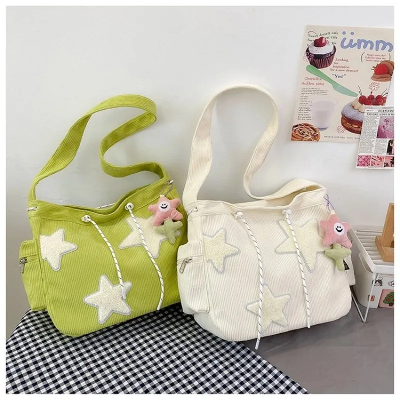 Niche Design Handbag Star Female Student Large Capacity Commuting Tote Corduroy Shoulder Crossbody Bag 2023 New