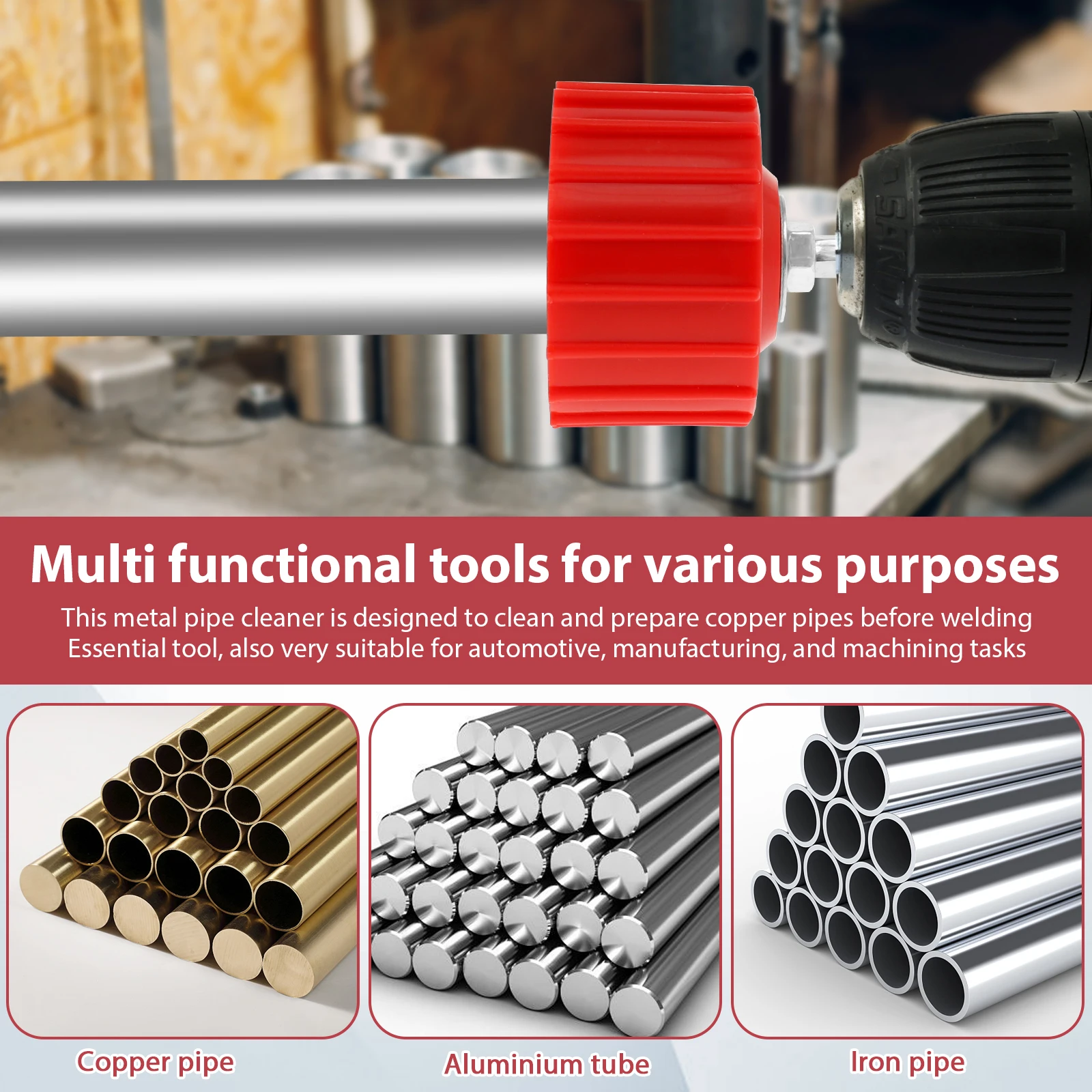 고효율 청소 구리 파이프 튜브, 녹 제거, 다목적 견고한 튜브 청소 브러시, 직경 1 인치, 2 인치, 3 인치, 4 인치