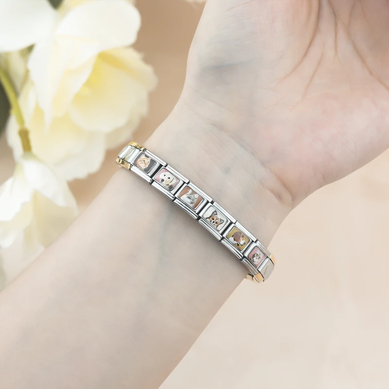 Hapiship Wholesale Women Fashion Animals Cat Dog Italian Charm Fit 9mm Stainless Steel Bracelet Drop Shipping Gift Jewelry TZ057