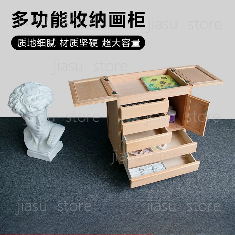 

Beech wood painting cabinet, movable art oil painting cart, classroom pigment storage and storage rack for painting tools