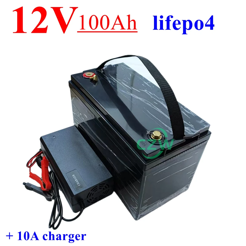 

czw 12V 100AH Lifepo4 batterie waterproof With BMS for Golf Carts campers power supply EV Solar Storage motorhomes + 10A charger