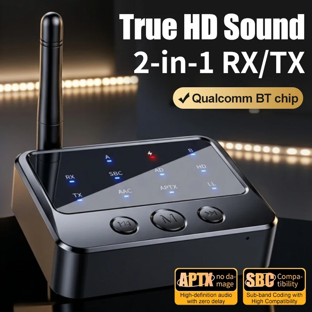 KEBIDU Bluetooth 6.0 Receiver Transmitter AptX-Adaptive 2-in-1 Audio Adapter AD/HD/LL AAC SBC Low Latency Music Wireless Adapter