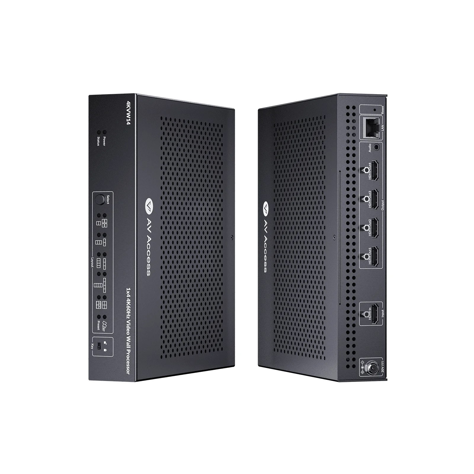 AV Access Versatile 1×4 4K HDMI Video Wall Processor,Advanced Bezel Correction, Wide-Screen Support, Customizable Layout(4KVW14)