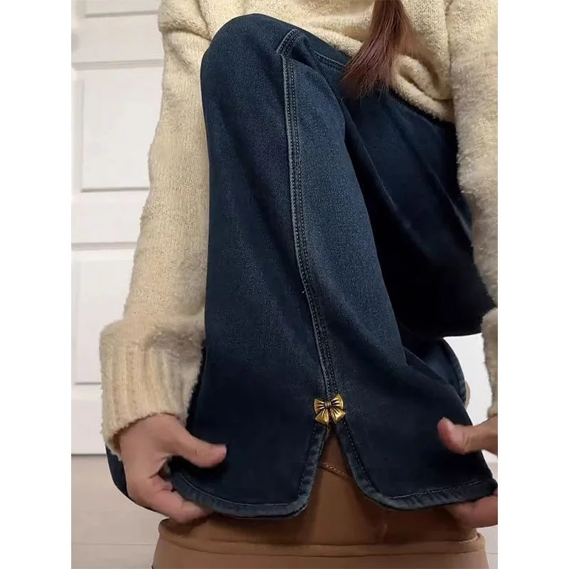 High Waist Bell Bottom Denim Jeans Women's Spring 2026 New Elastic Not Legging Split Design Cotton Stretch Denim Pants