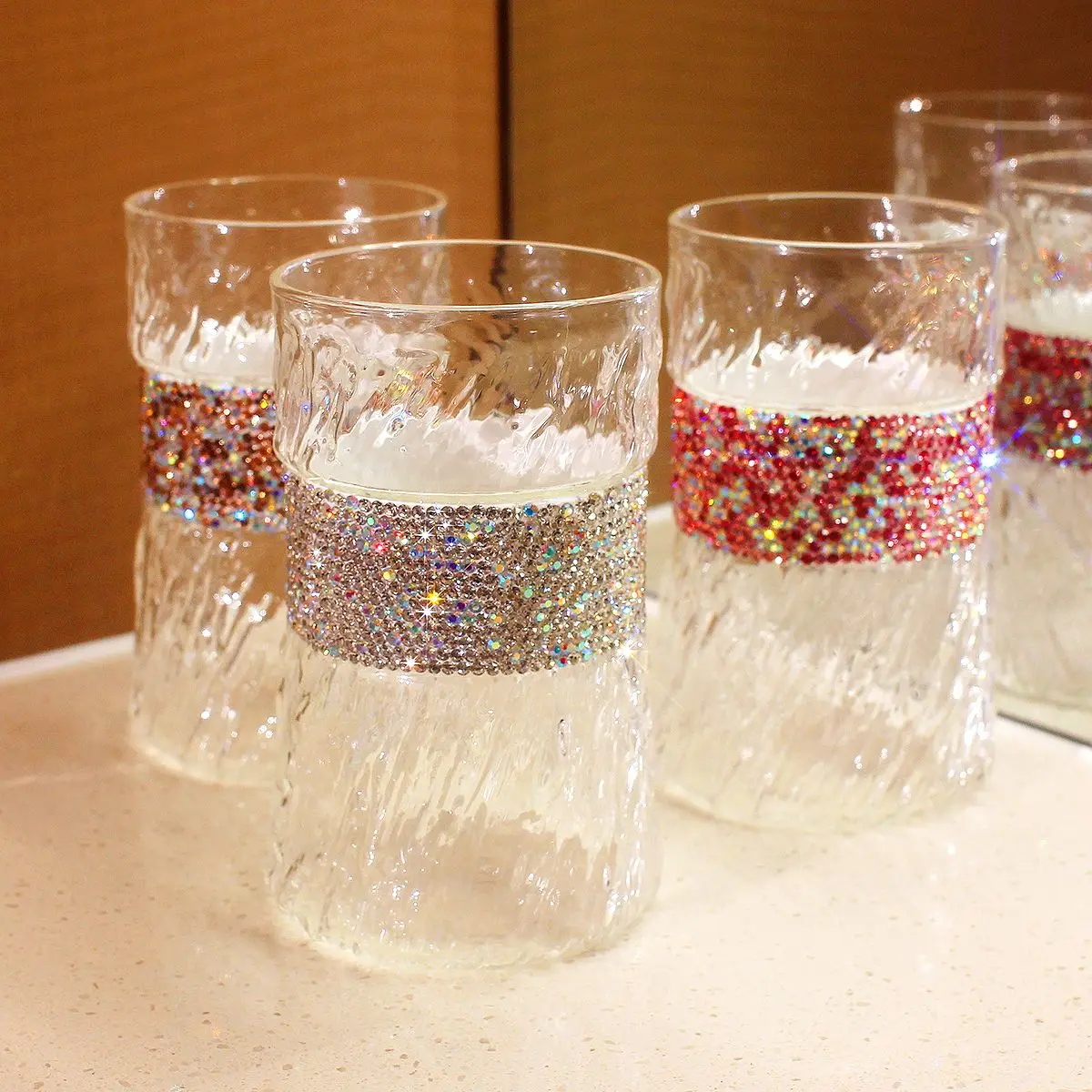 410ml Bling Diamond  Glass Cup Wine Coffee Drinking Glassware Whiskey Beer Cocktail Coffee Milk Glasses Bar Tool Fruit Glass